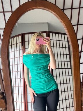 Express Teal Draped Off-Shoulder Top